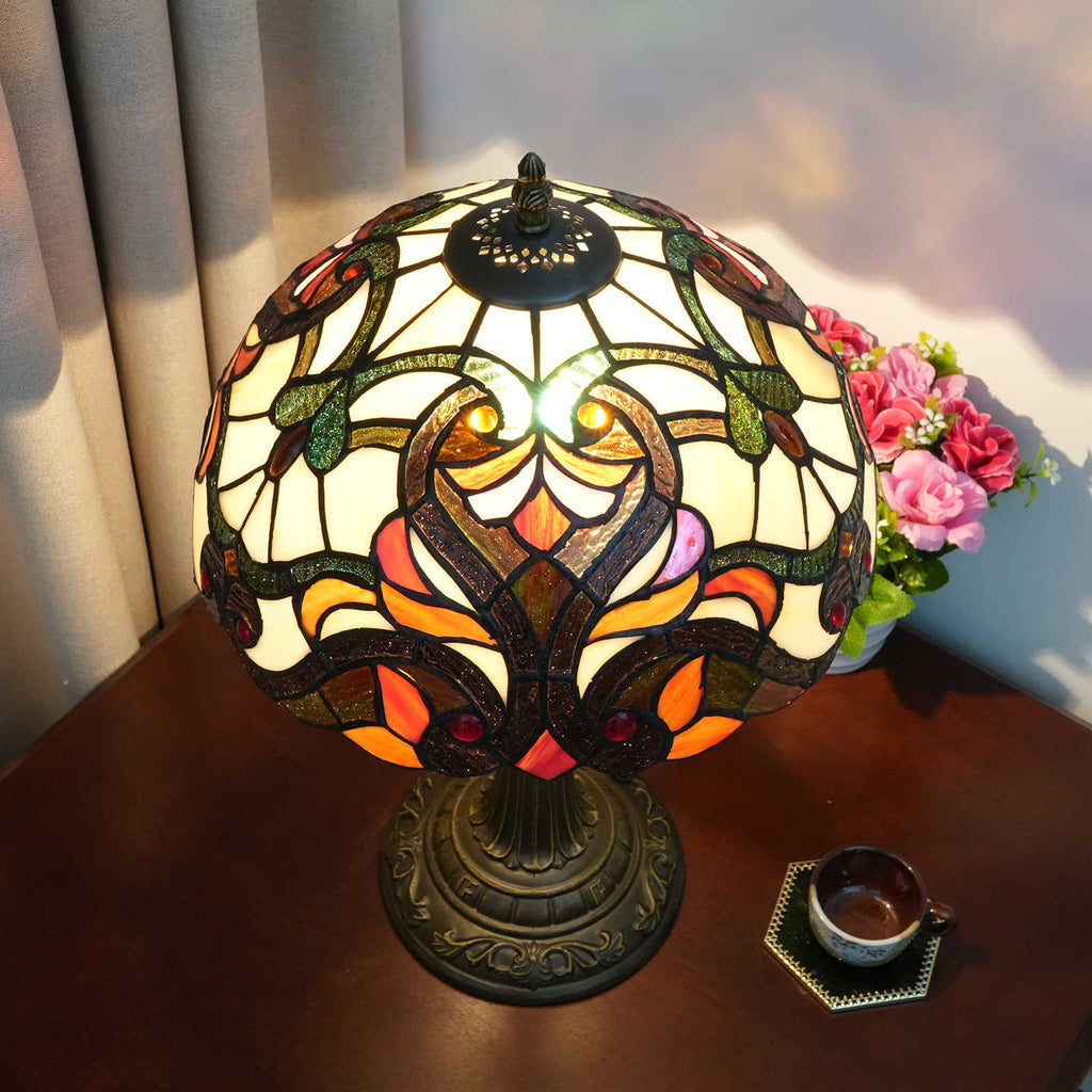 Tiffany Lamp in Multicolored Stained Glass and Aged Base