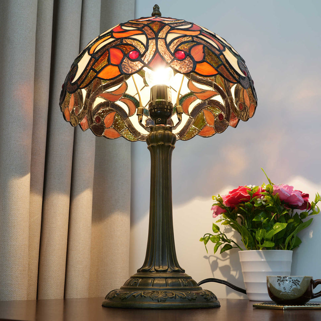 Tiffany Lamp in Multicolored Stained Glass and Aged Base