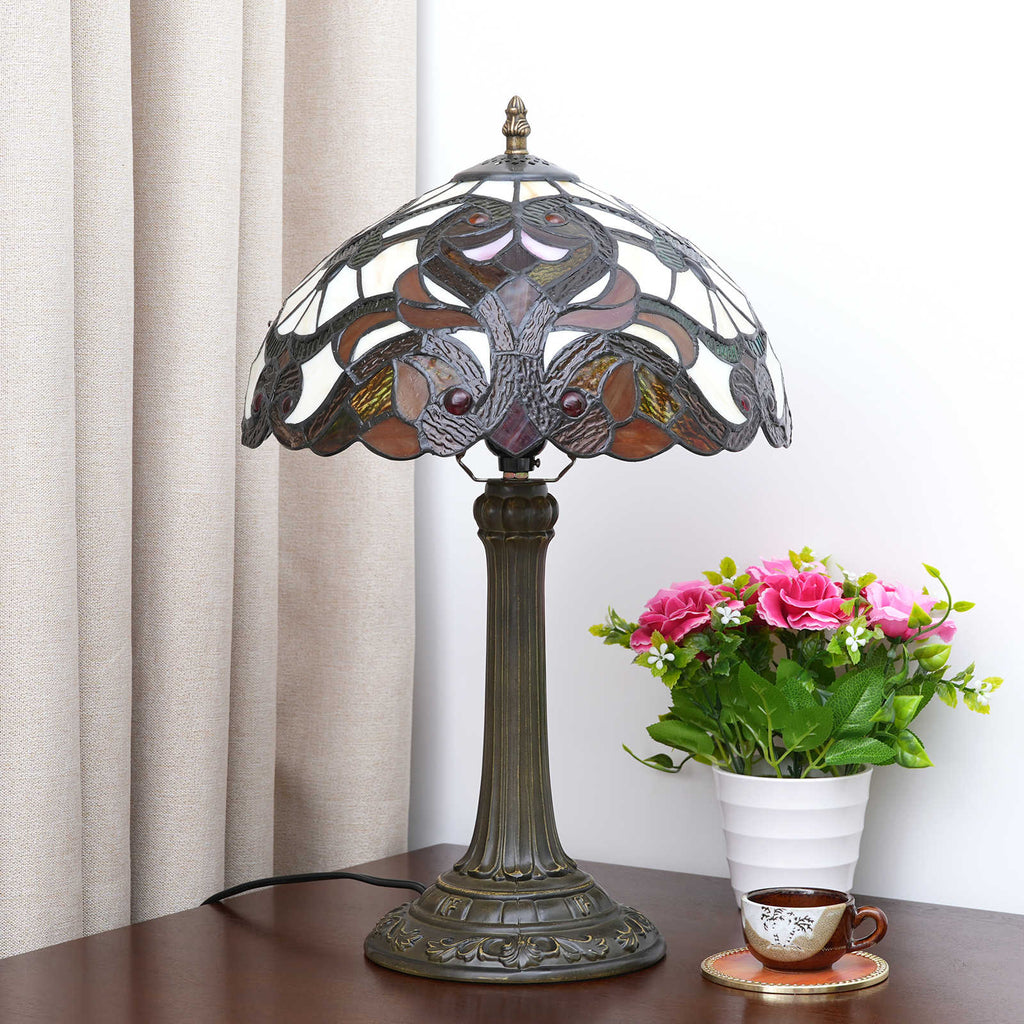 Tiffany Lamp in Multicolored Stained Glass and Aged Base