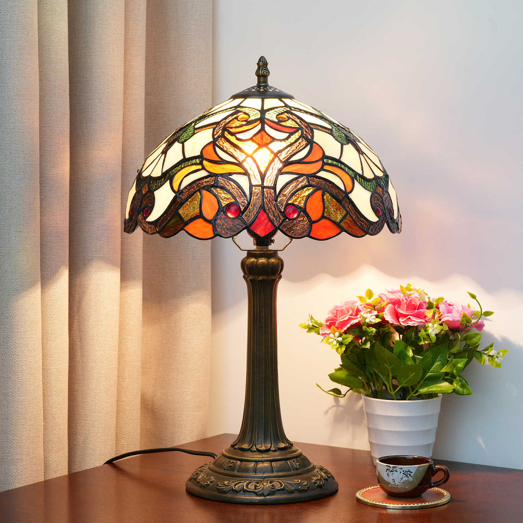 Tiffany Lamp in Multicolored Stained Glass and Aged Base