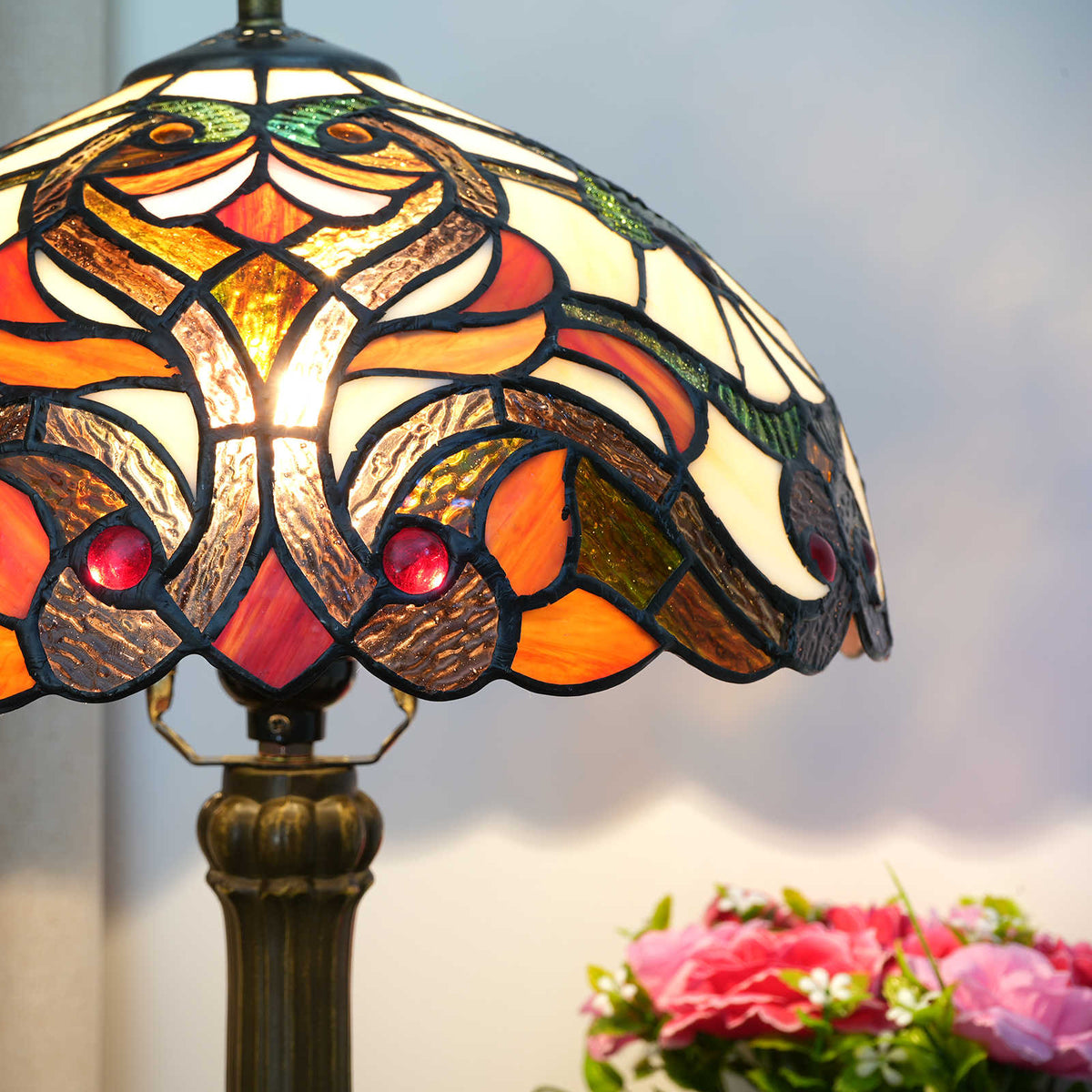 Tiffany Lamp in Multicolored Stained Glass and Aged Base