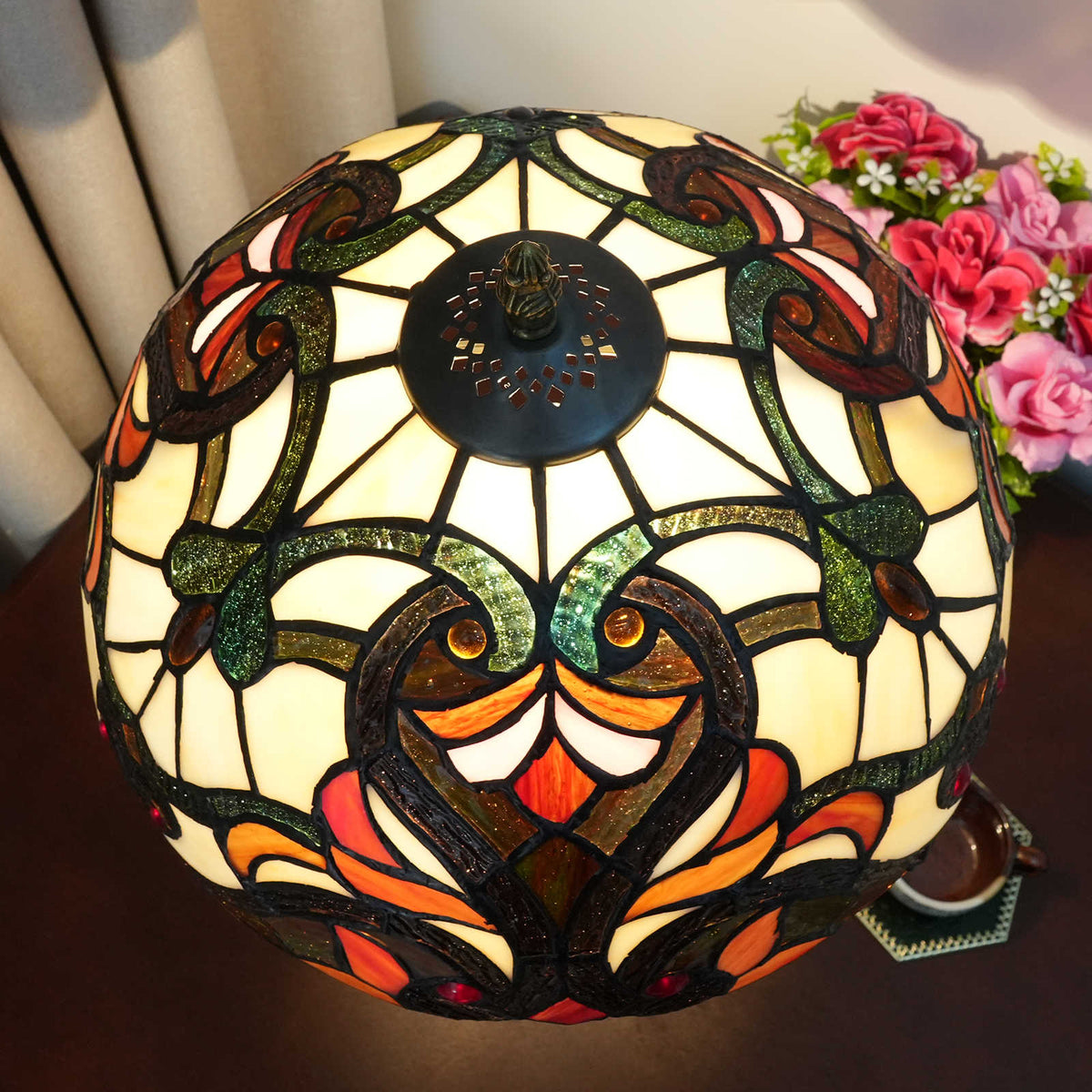 Tiffany Lamp in Multicolored Stained Glass and Aged Base