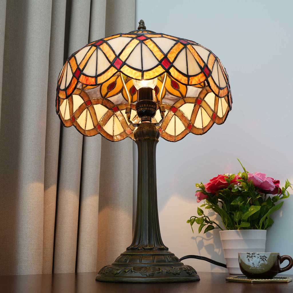 Tiffany Table Lamp in Stained Glass and Aged Bronze Base