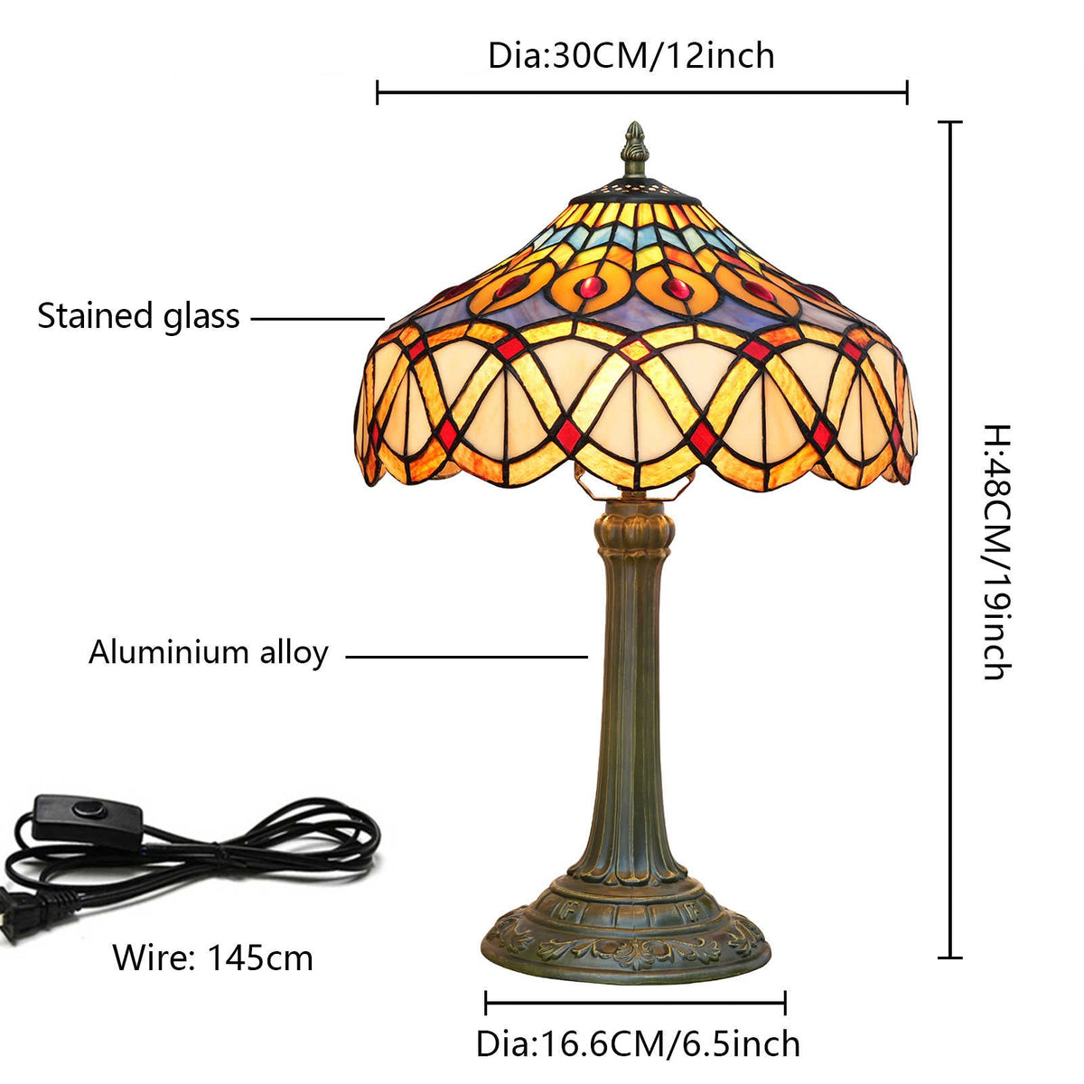 Tiffany Table Lamp in Stained Glass and Aged Bronze Base