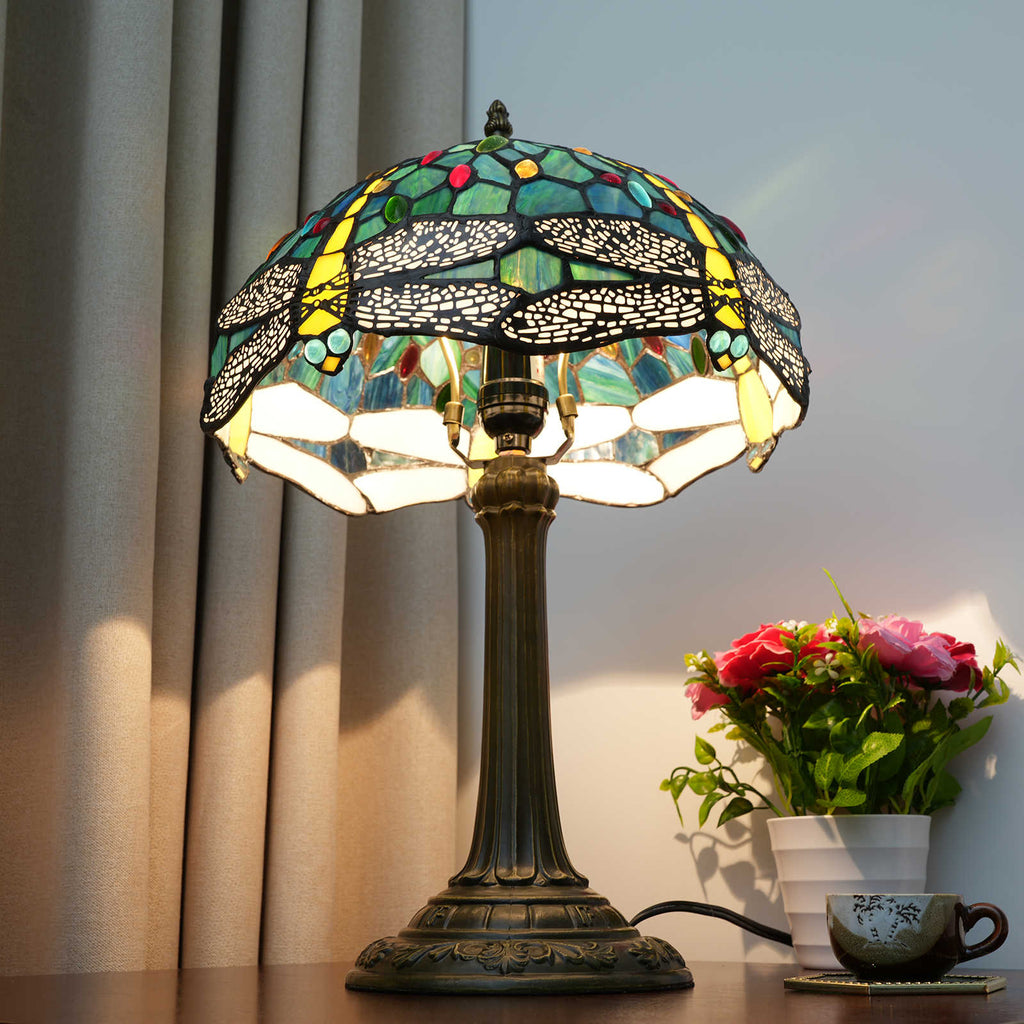 Tiffany Blue Dragonfly Table Lamp in Tinted Glass