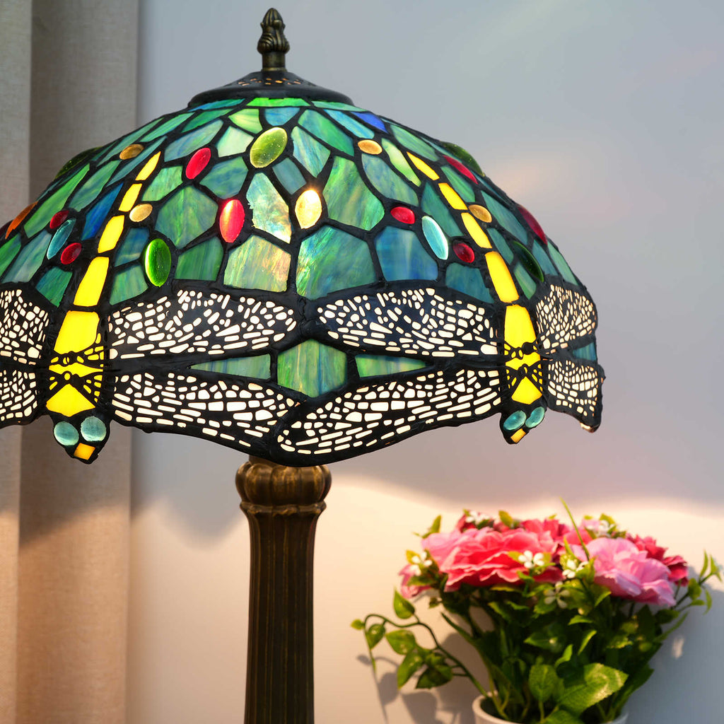 Tiffany Blue Dragonfly Table Lamp in Tinted Glass