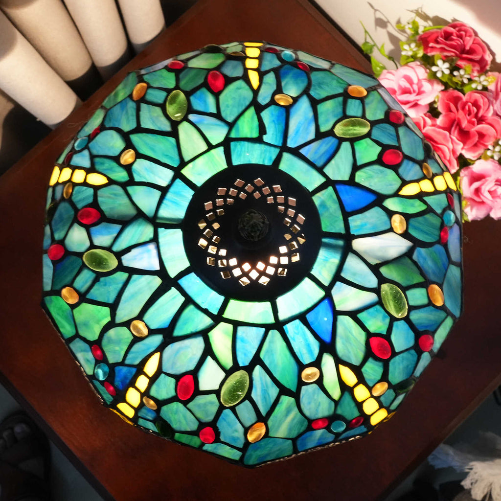 Tiffany Blue Dragonfly Table Lamp in Tinted Glass