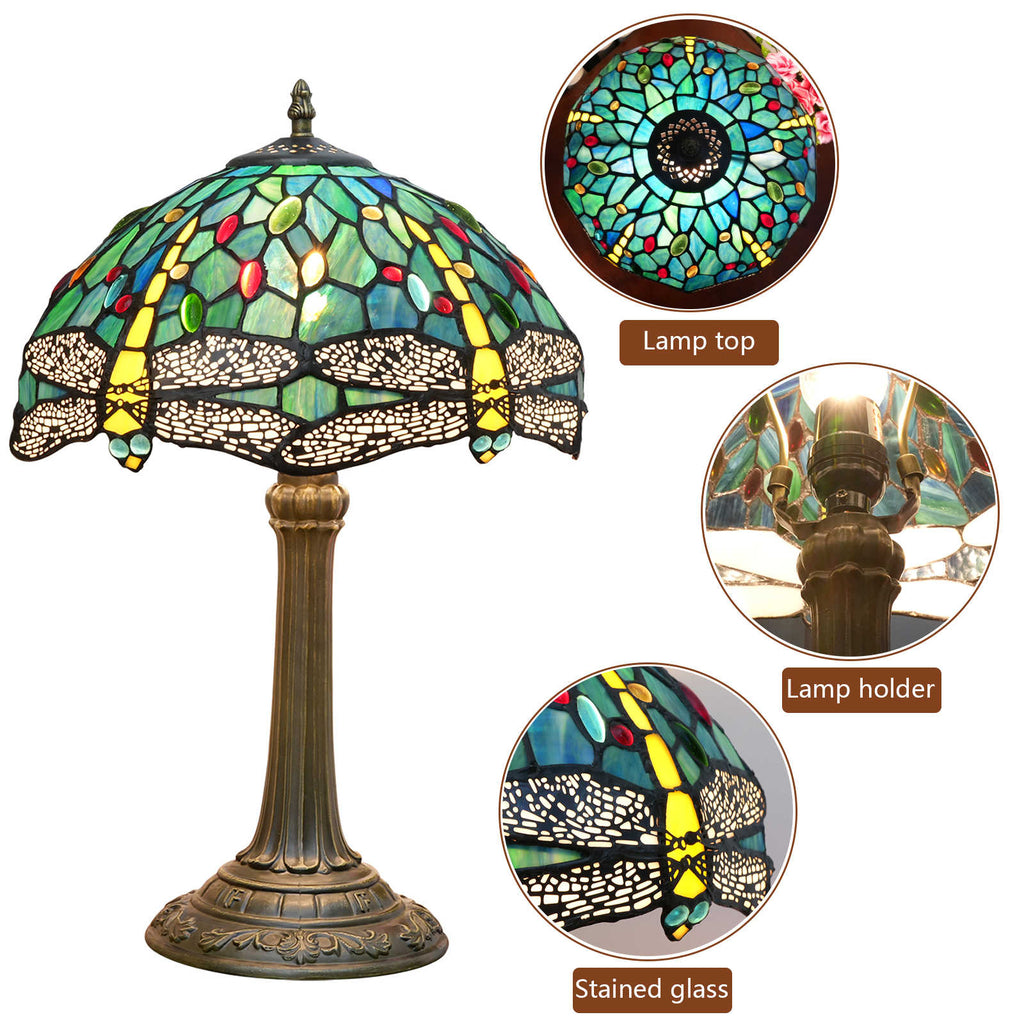 Tiffany Blue Dragonfly Table Lamp in Tinted Glass