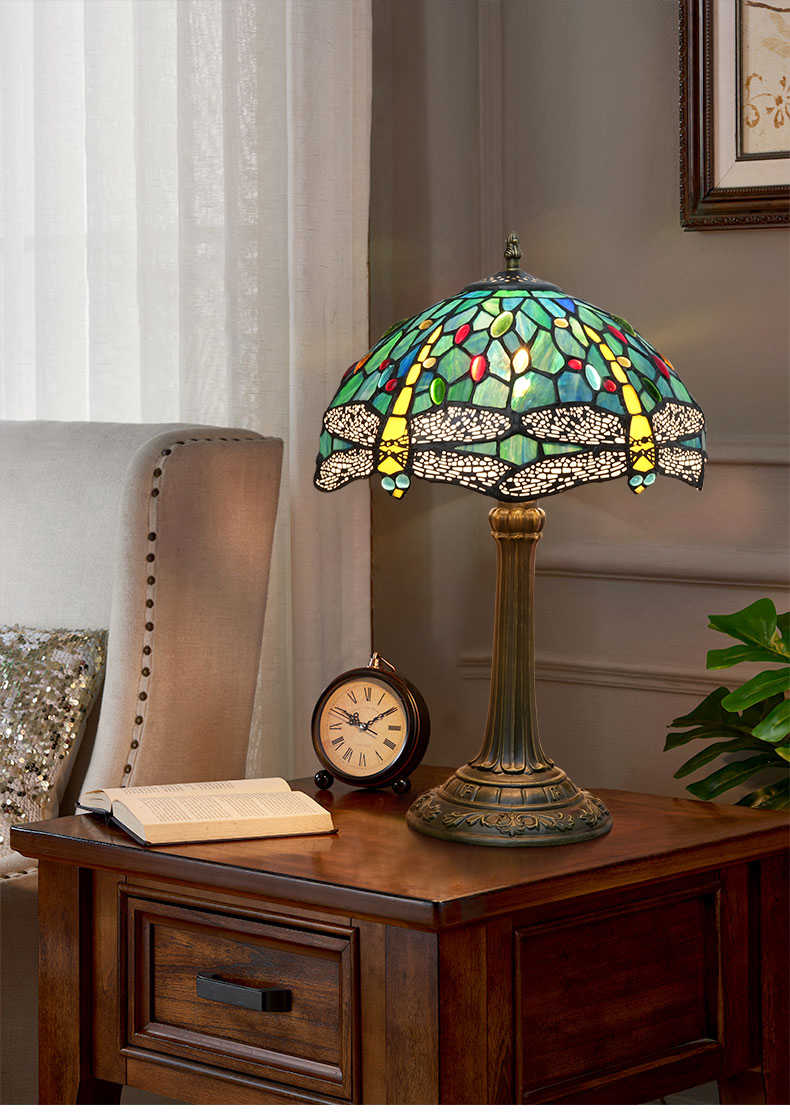Tiffany Blue Dragonfly Table Lamp in Tinted Glass