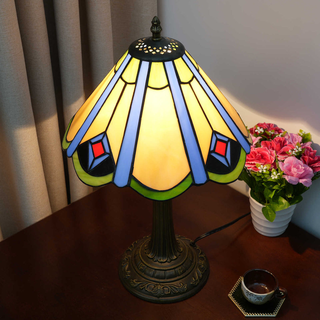 Tiffany Glass and Antique Bronze Table Lamp