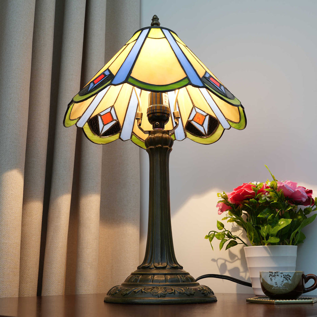 Tiffany Glass and Antique Bronze Table Lamp