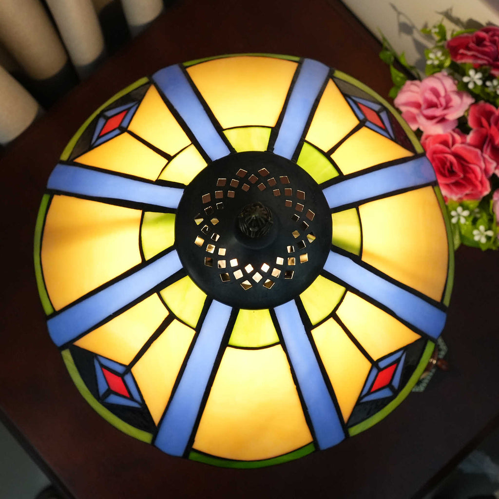 Tiffany Glass and Antique Bronze Table Lamp