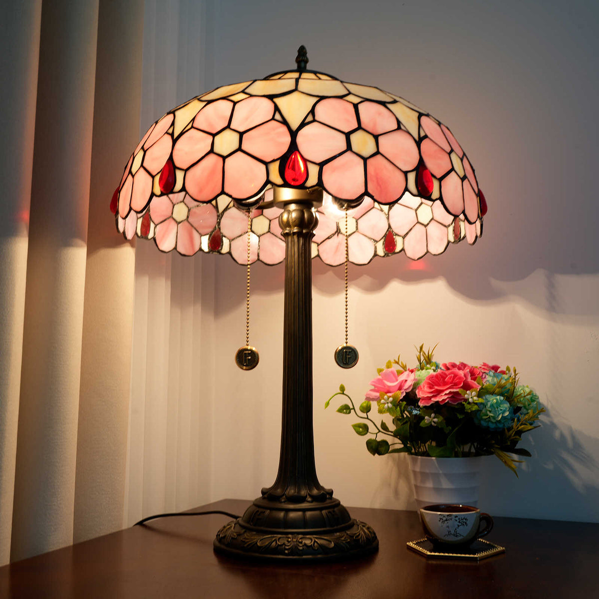 Tiffany Table Lamp in Pink Tinted Glass