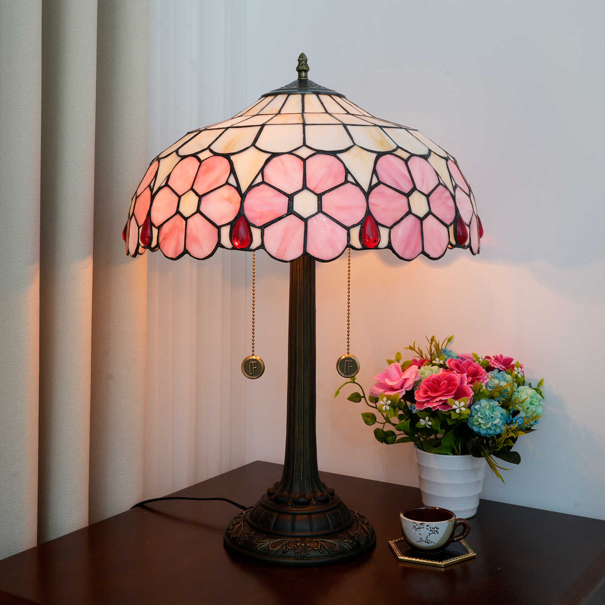 Tiffany Table Lamp in Pink Tinted Glass