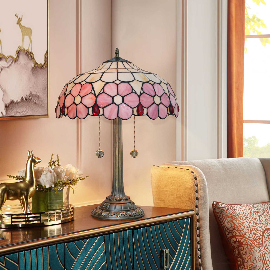 Tiffany Table Lamp in Pink Tinted Glass