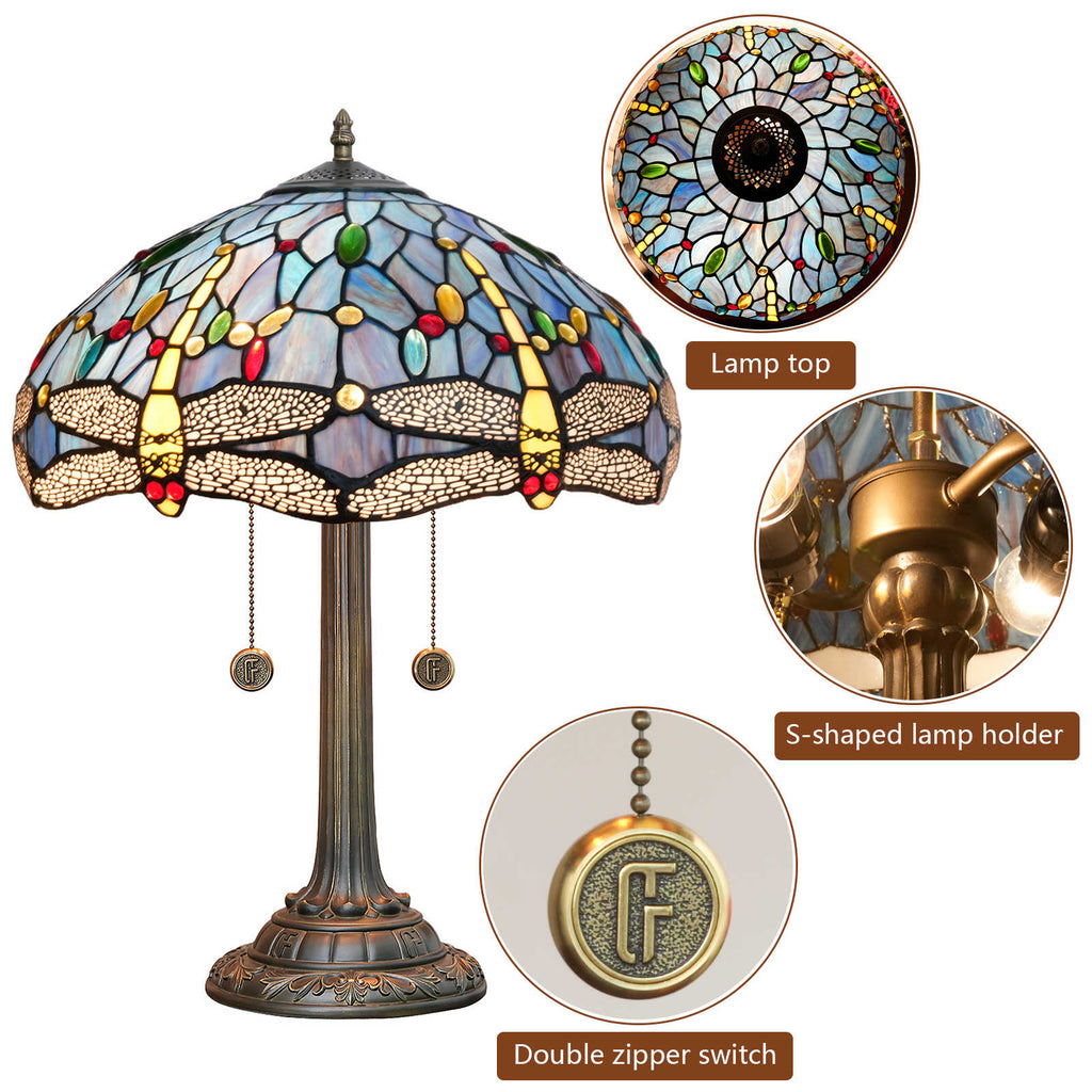 Tiffany Style Stained Glass Dragonfly Table Lamp