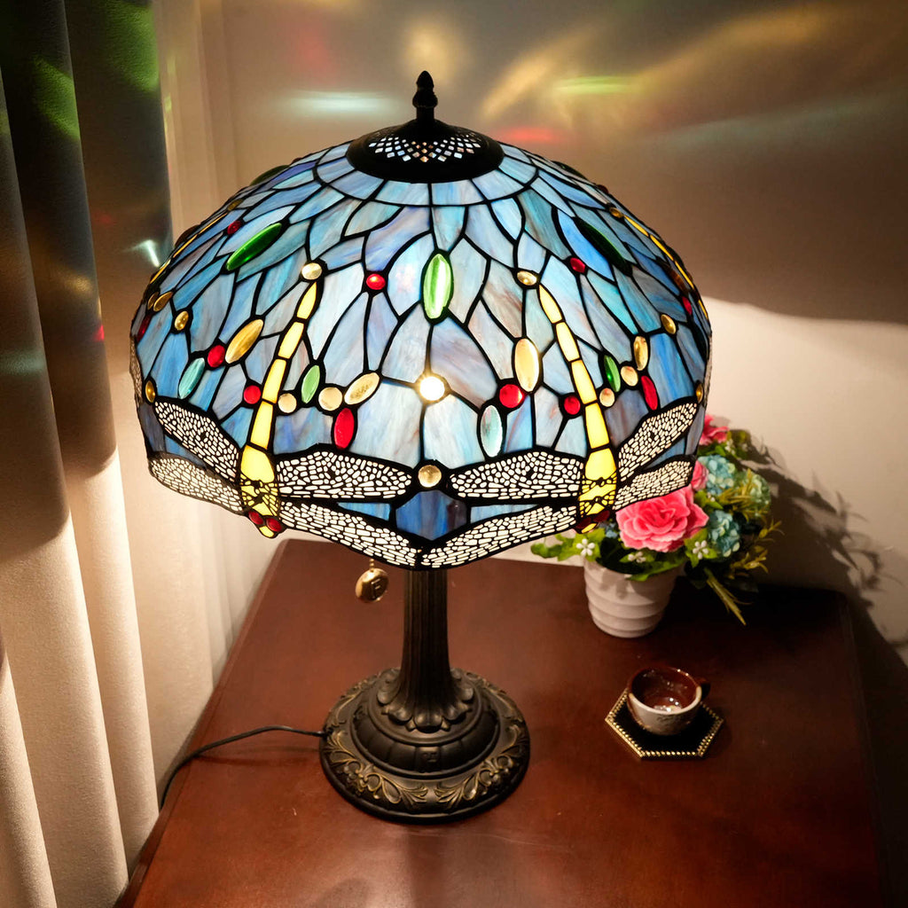 Tiffany Style Stained Glass Dragonfly Table Lamp