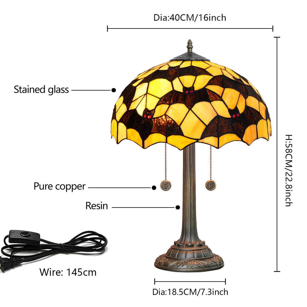 Amber and Black Stained Glass Bat Table Lamp