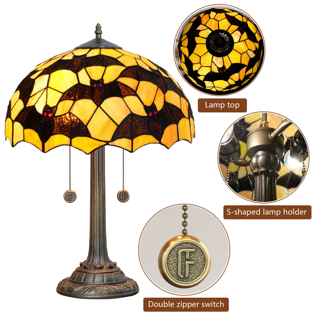 Amber and Black Stained Glass Bat Table Lamp