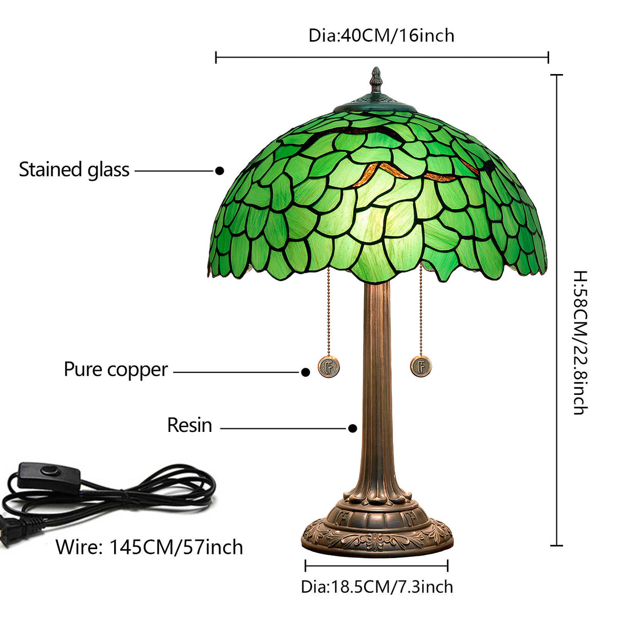 Tiffany Table Lamp in Green Foliage Stained Glass