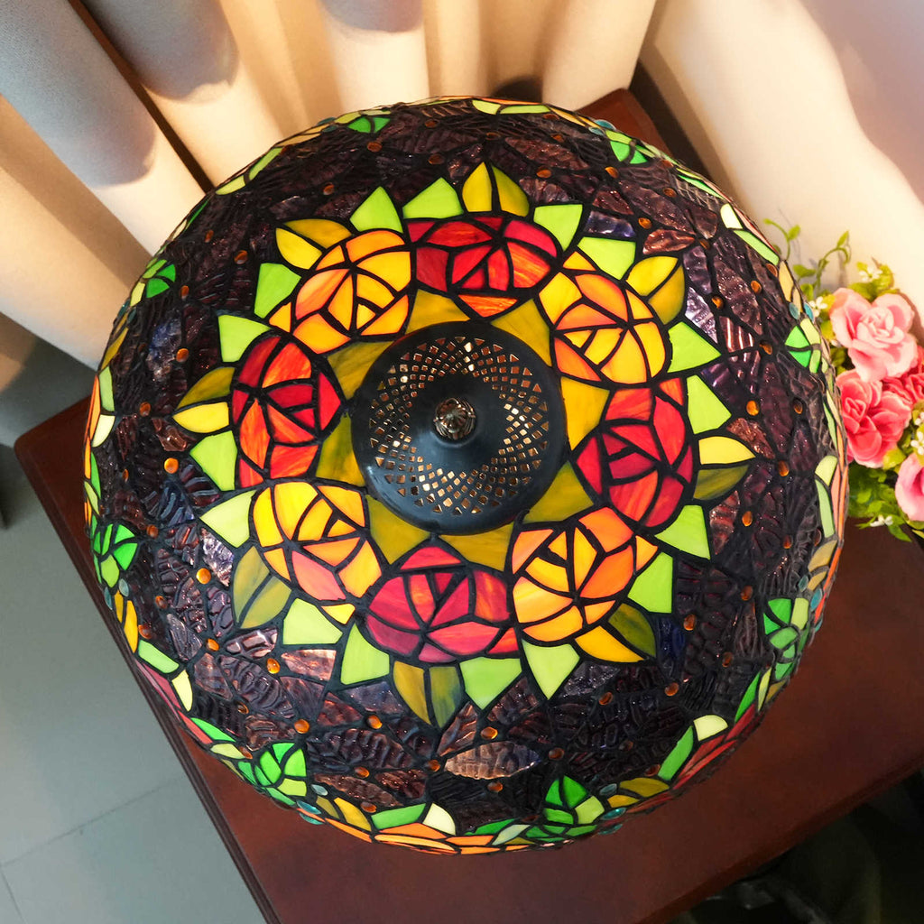 Tiffany Style Stained Glass Table Lamp with Roses