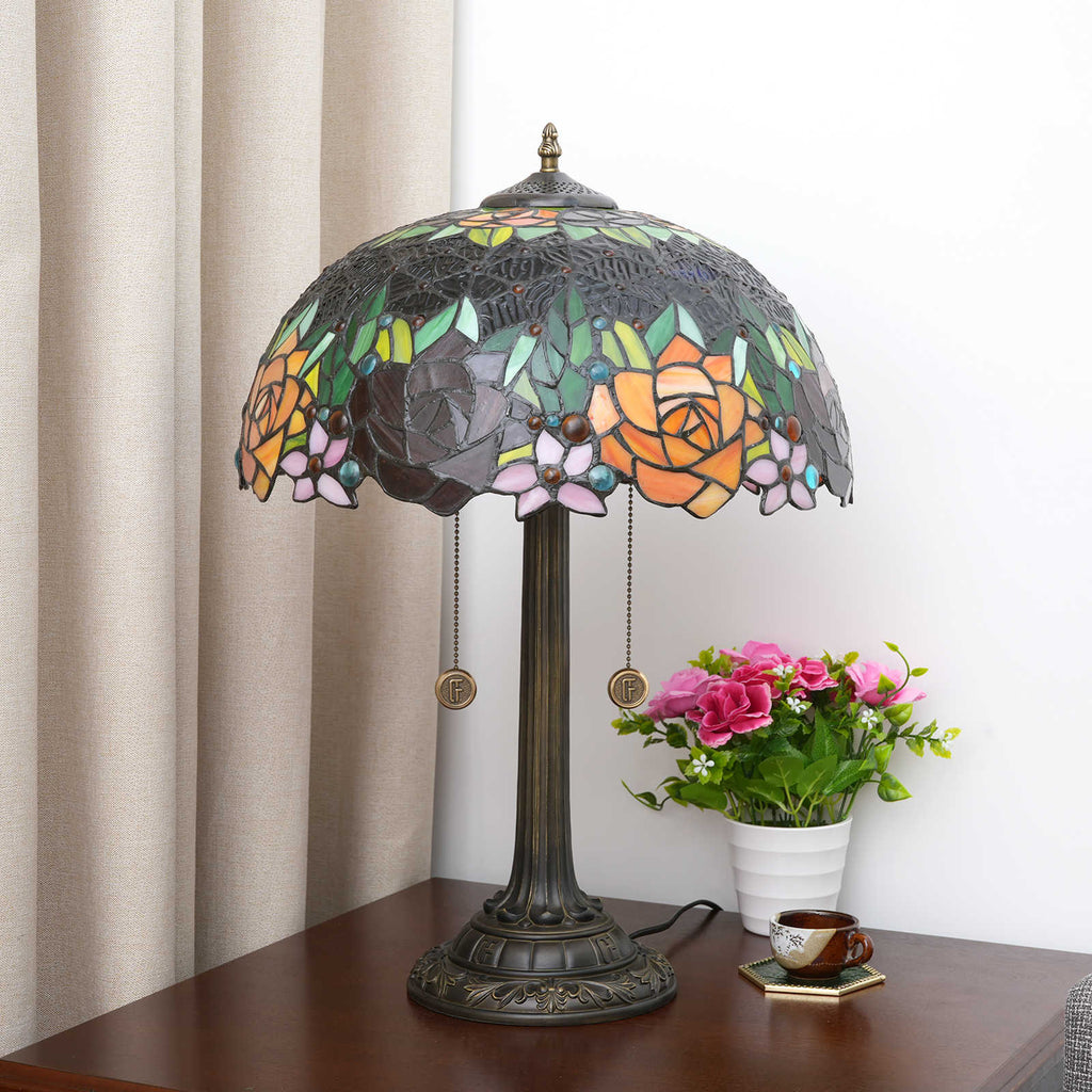 Tiffany Style Stained Glass Table Lamp with Roses