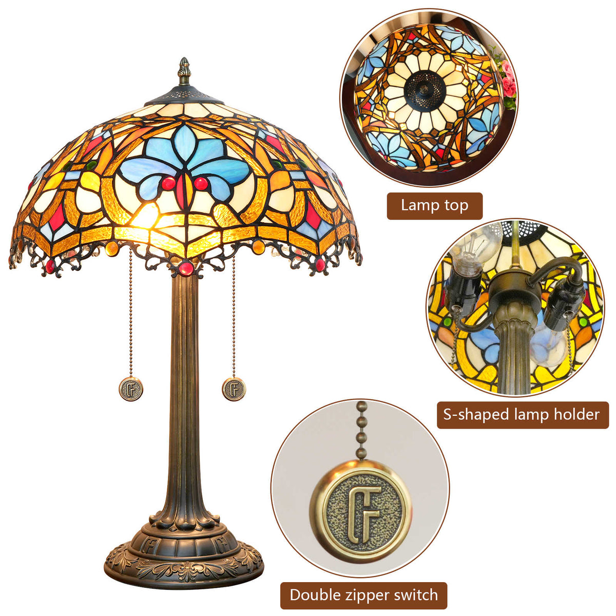 Tiffany Table Lamp in Stained Glass with Butterfly Motif