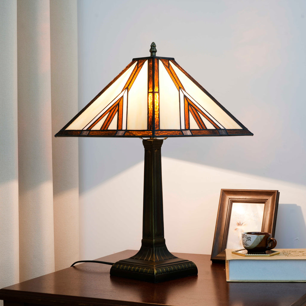 Tiffany Style Table Lamp in Bronze and Stained Glass
