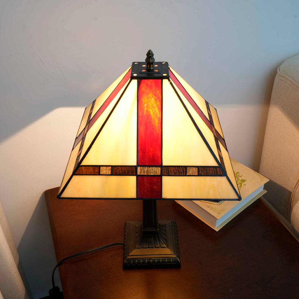 Geometric Bronze Tinted Glass Tiffany Table Lamp