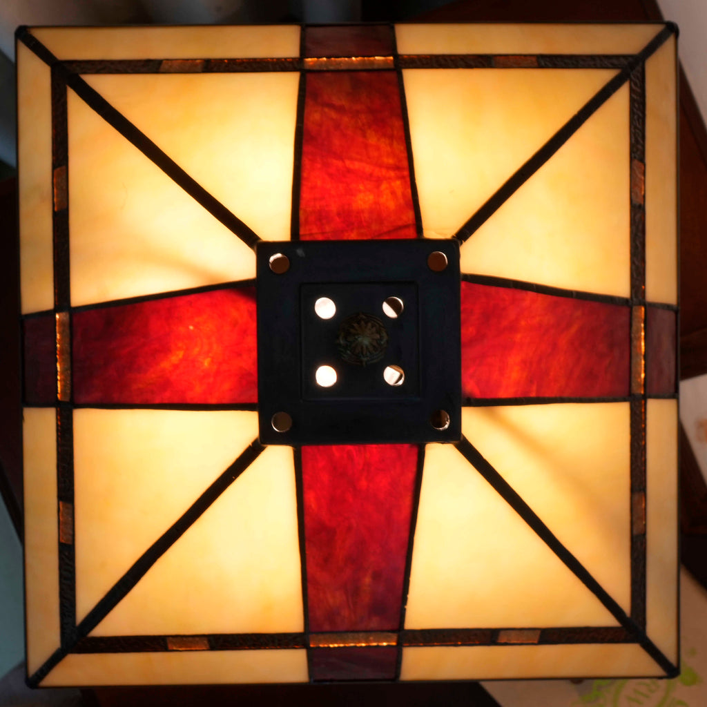 Geometric Bronze Tinted Glass Tiffany Table Lamp