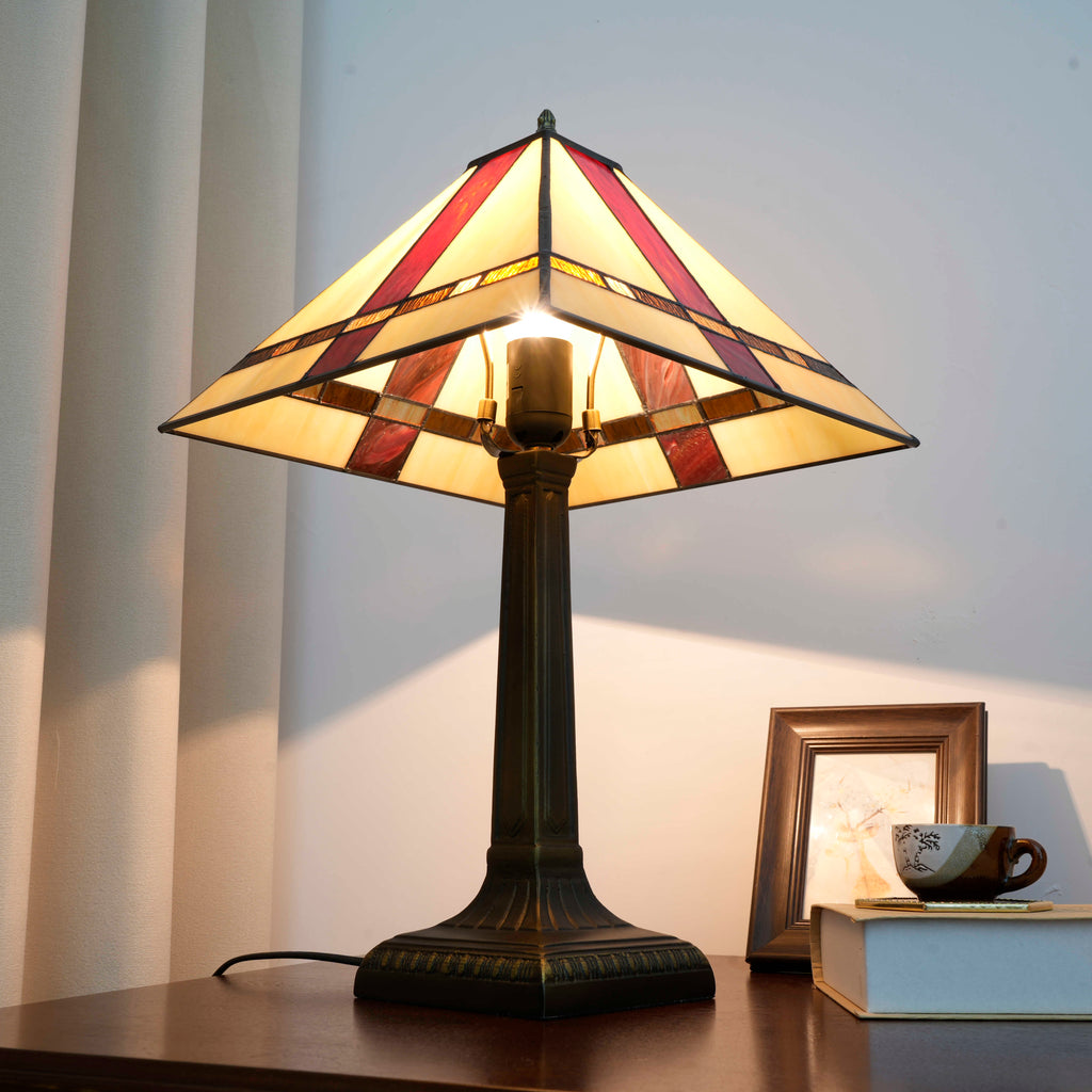 Geometric Bronze Tinted Glass Tiffany Table Lamp
