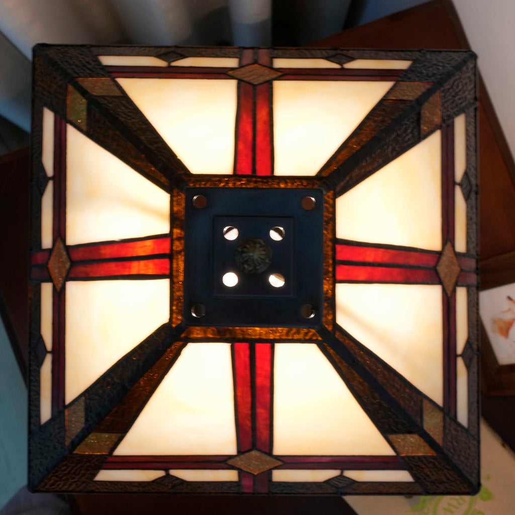 Square Geometric Tiffany Stained Glass Table Lamp
