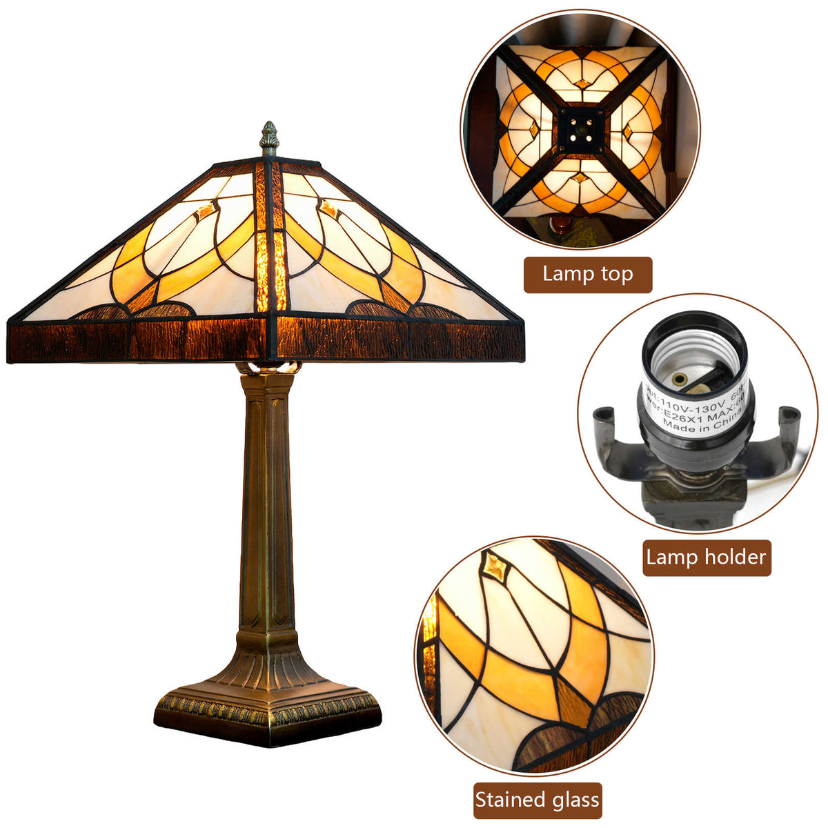 Antique Bronze Geometric Stained Glass Table Lamp