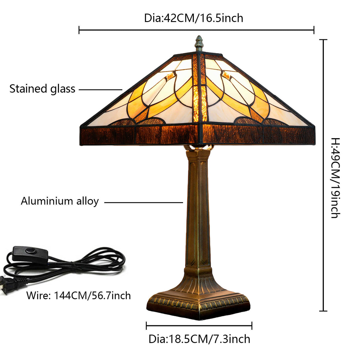 Antique Bronze Geometric Stained Glass Table Lamp