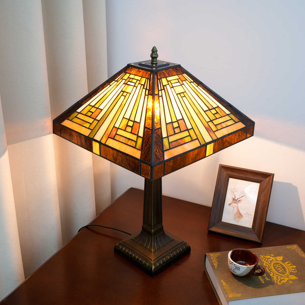 Geometric Tiffany Style Table Lamp in Stained Glass