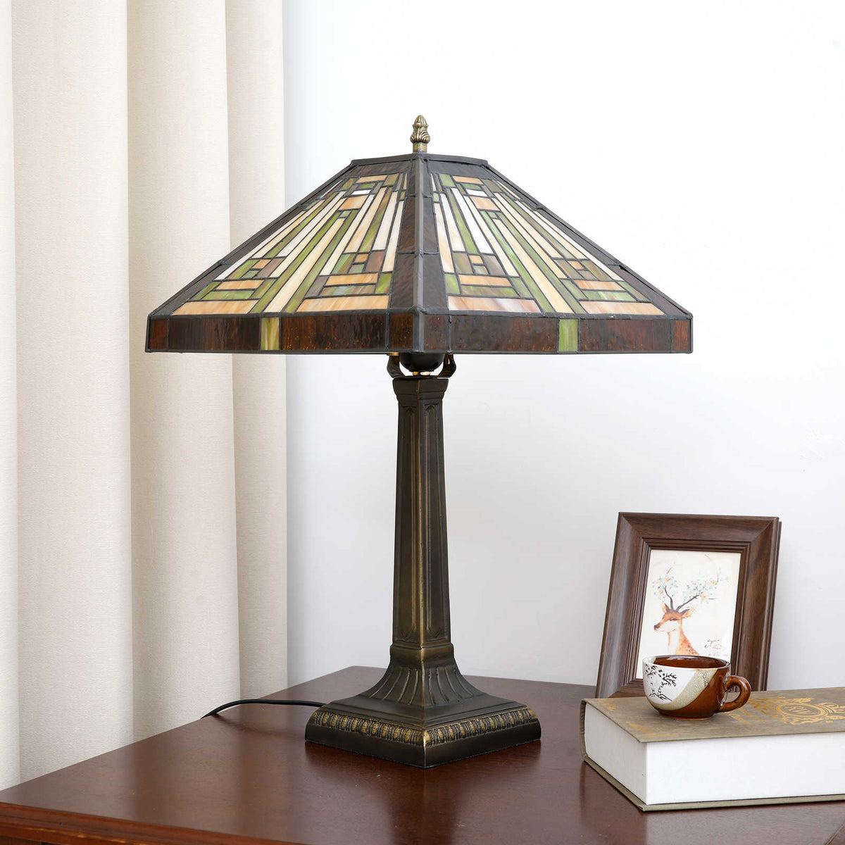 Geometric Tiffany Style Table Lamp in Stained Glass