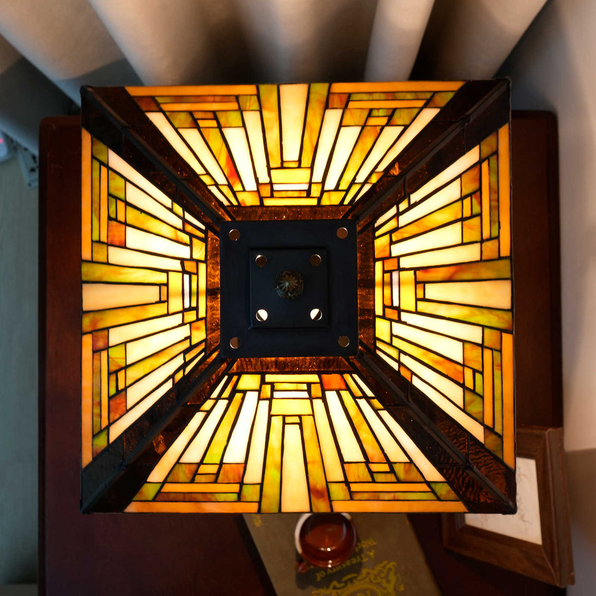 Geometric Tiffany Style Table Lamp in Stained Glass