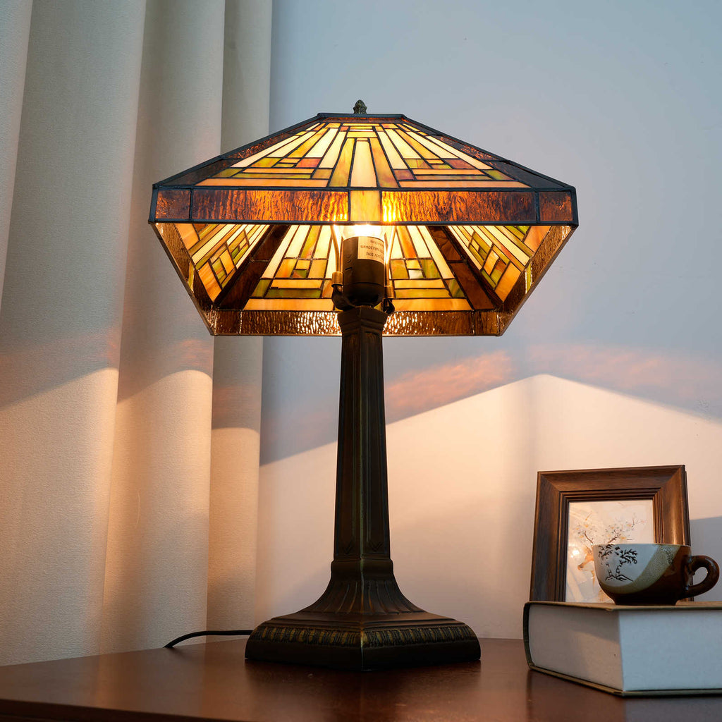 Geometric Tiffany Style Table Lamp in Stained Glass