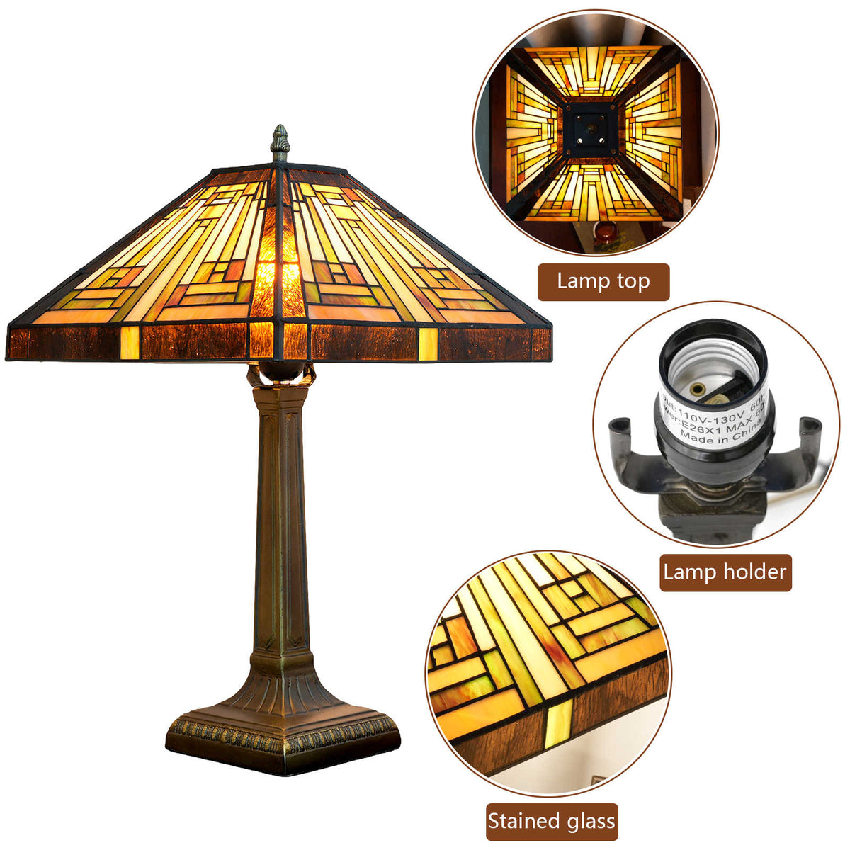 Geometric Tiffany Style Table Lamp in Stained Glass