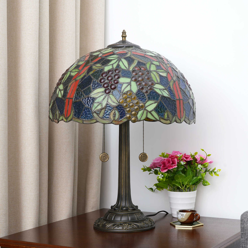 Tiffany-style Fruit Table Lamp in Glass and Copper