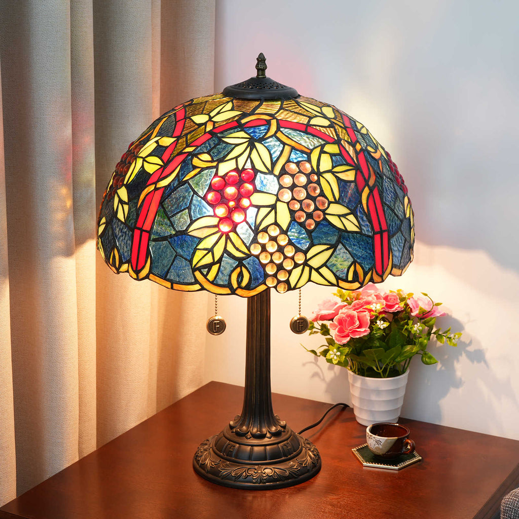 Tiffany-style Fruit Table Lamp in Glass and Copper