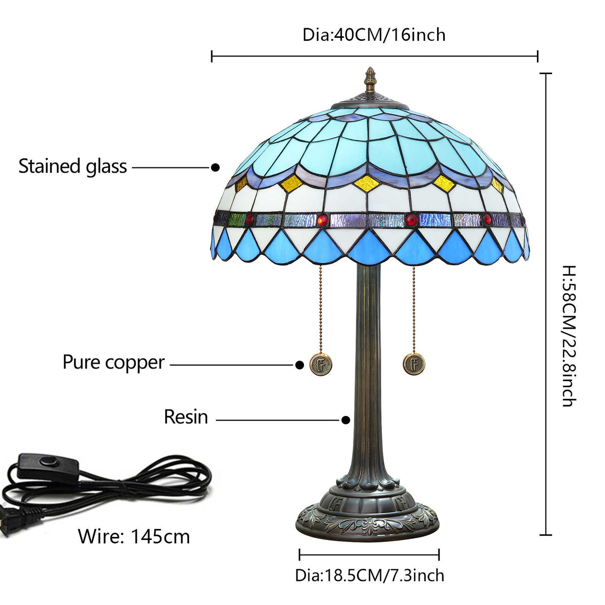 Tiffany Table Lamp in Blue and White Stained Glass