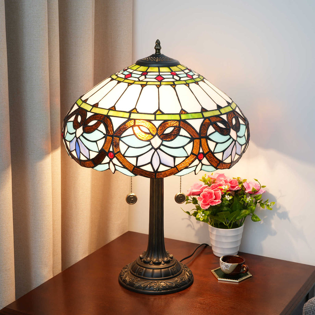 Tiffany Table Lamp in Stained Glass and Pure Copper