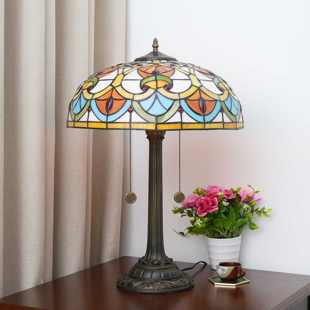 Tiffany Table Lamp in Multicolored Glass and Bronze