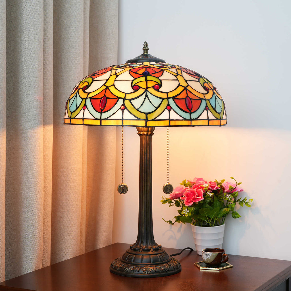 Tiffany Table Lamp in Multicolored Glass and Bronze