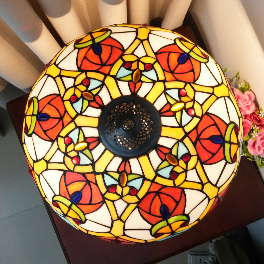 Tiffany Table Lamp in Multicolored Glass and Bronze