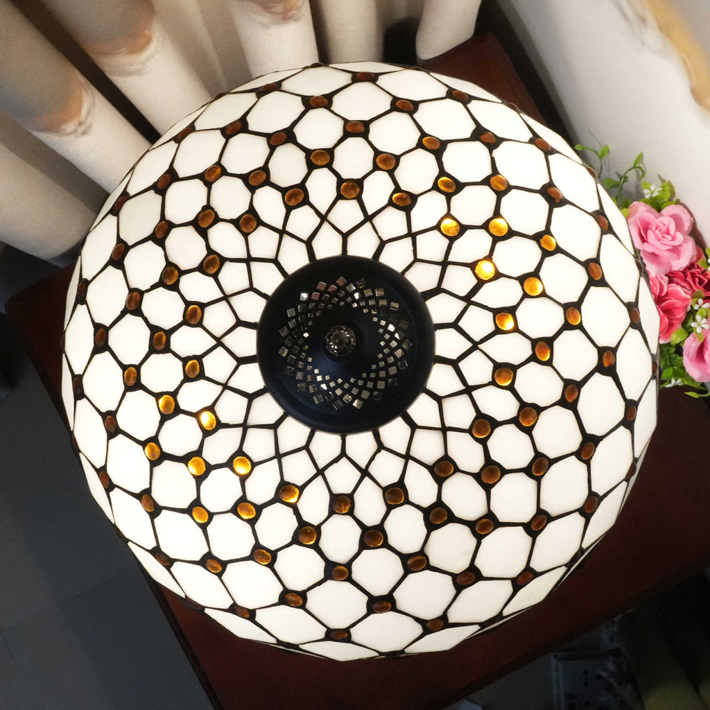 Amber and Red Tiffany Stained Glass Dome Table Lamp