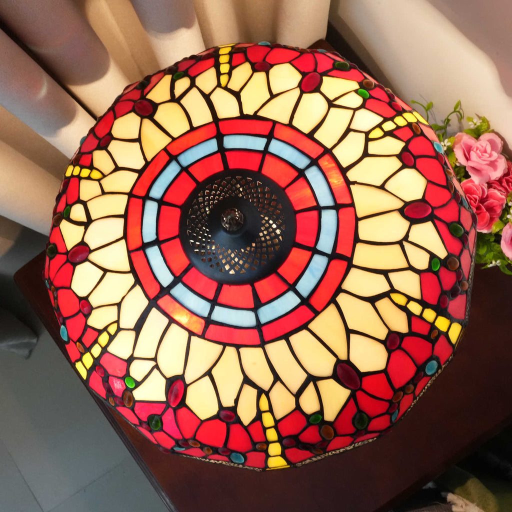 Tiffany Stained Glass Table Lamp with Dragonflies