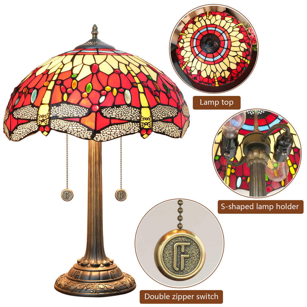 Tiffany Stained Glass Table Lamp with Dragonflies