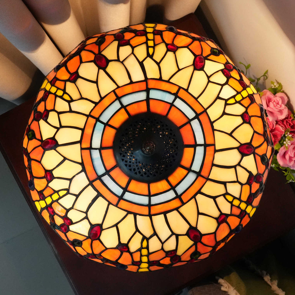 Tiffany Style Stained Glass Table Lamp with Dragonflies